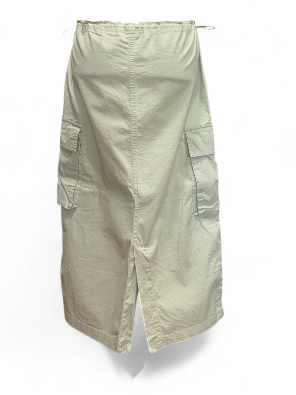 Vintage Y2K Women's Cargo Midi Skirt in Light Sage Green Cotton Adjustable M
